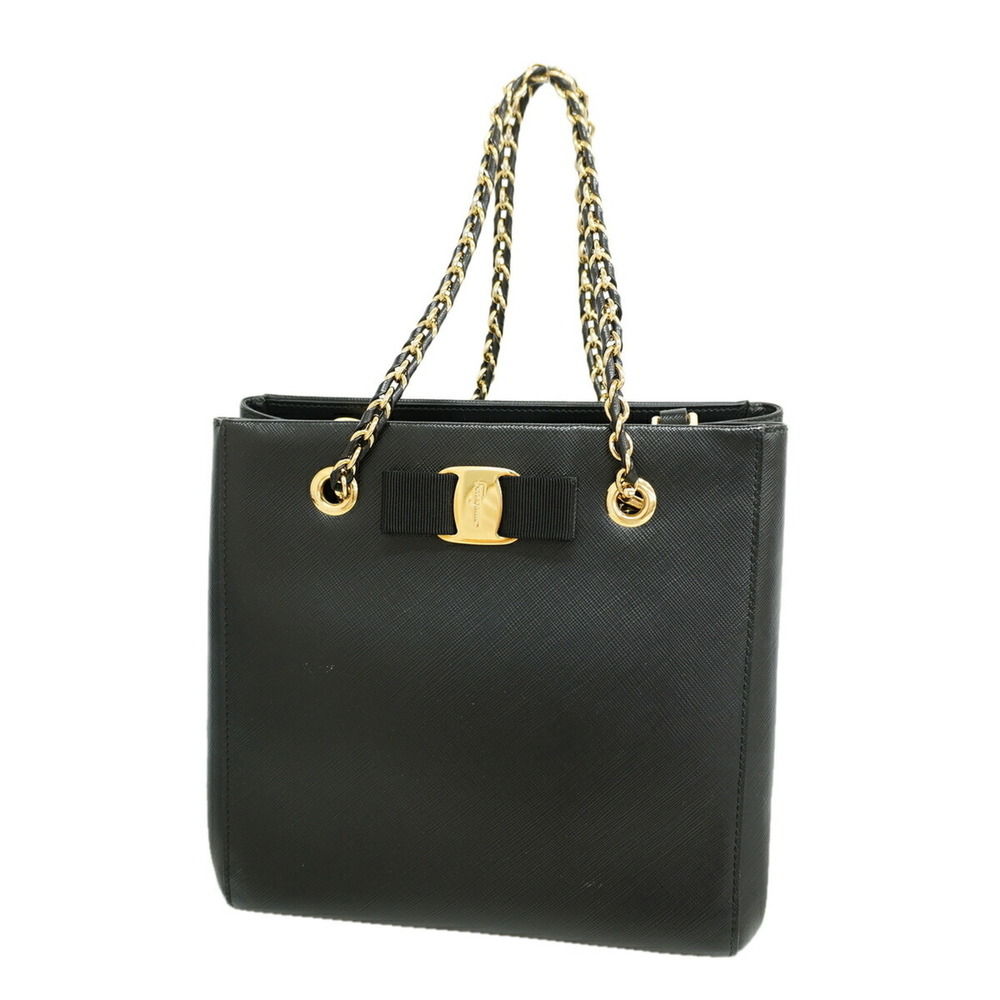 Salvatore Ferragamo Vara Leather Chain Tote Bag, Black, Women's P3516485